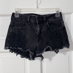 American Eagle black lace denim shorts, Size 4